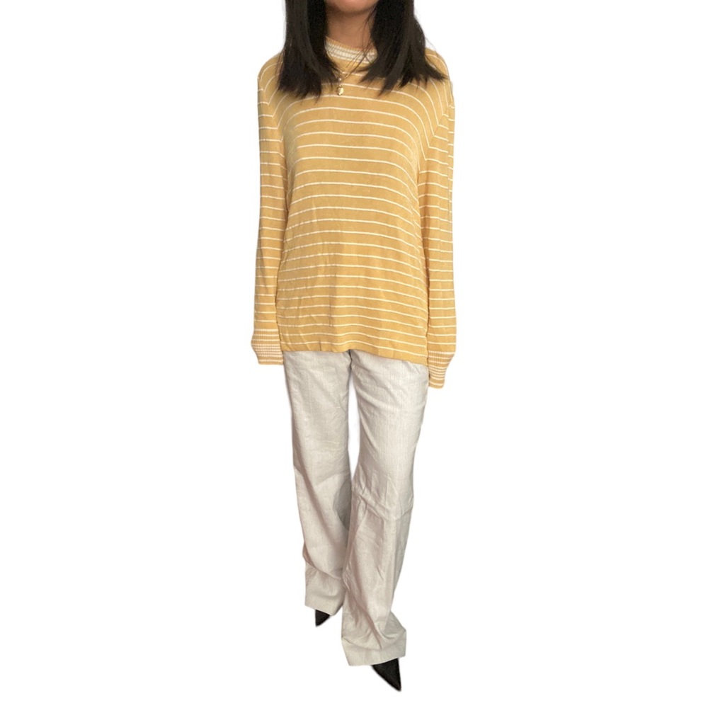 Christian Lacroix Vintage Womenโs Long Yellow/White Striped Long Sleeve Size L